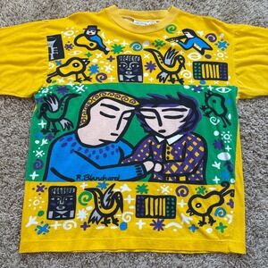 1980s Remi Blanchard Tucker GDL Editions Vintage Art Shirt Yellow Mens L fits M